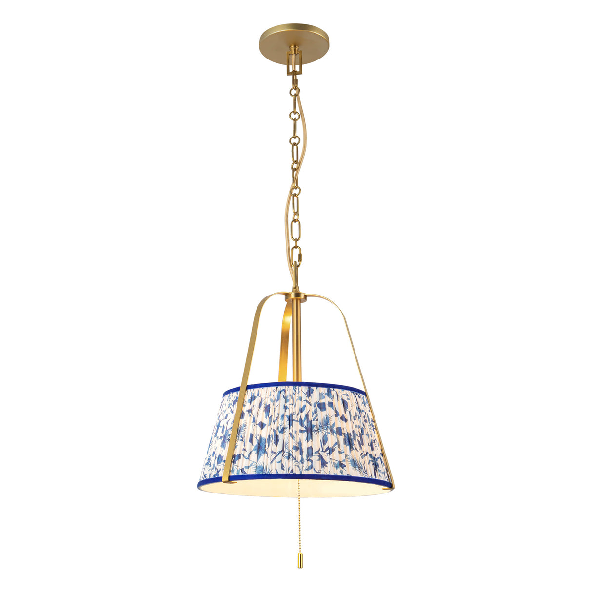 Daina Pendant 13", Brushed Brass and Blue Floral