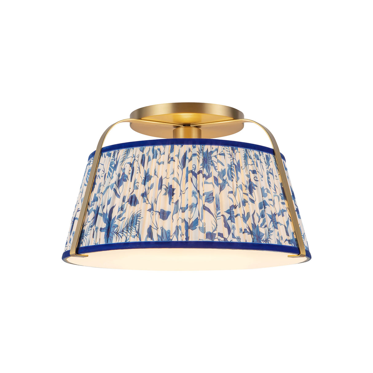 Daina Semi-Flush 13", Brushed Brass and Blue Floral