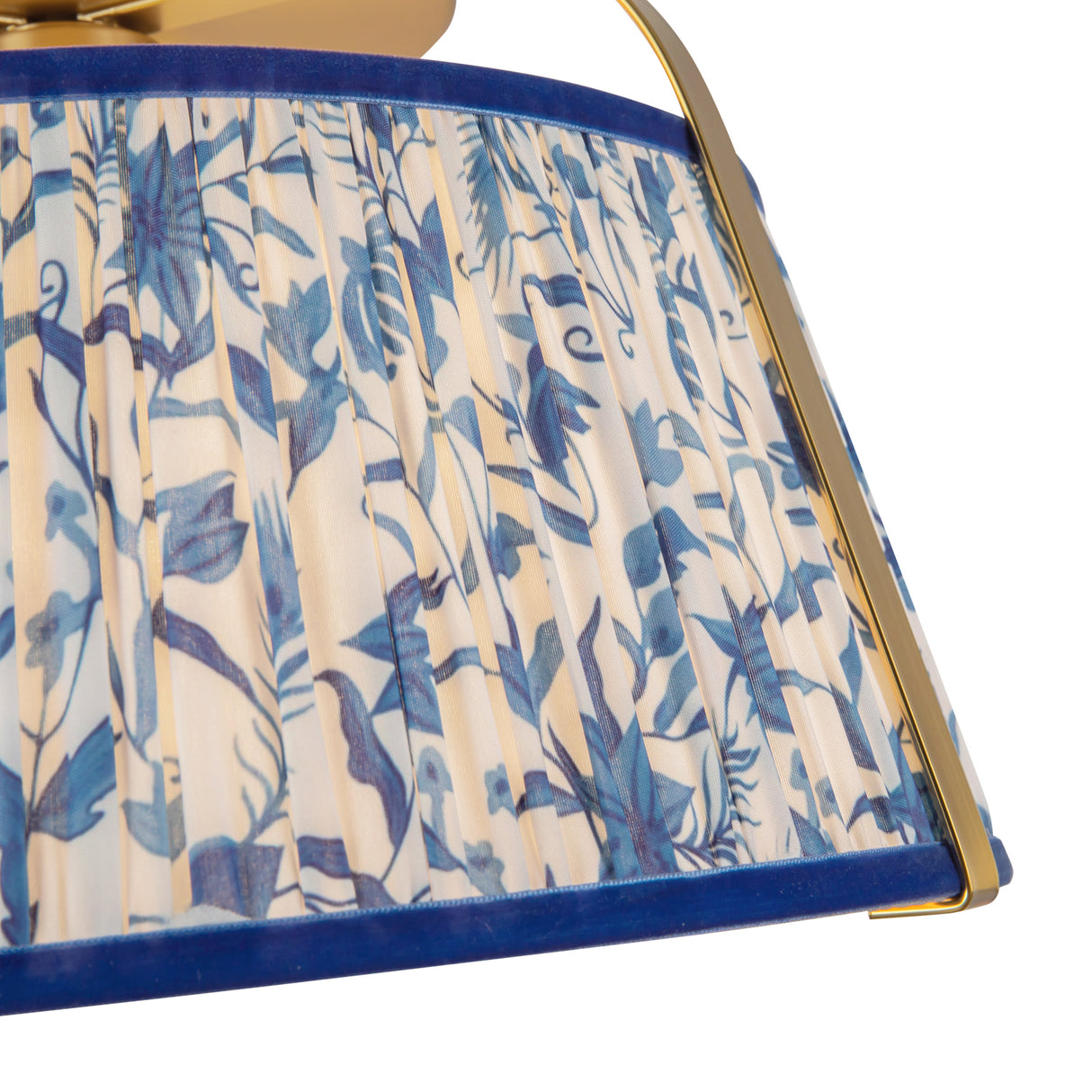 Daina Semi-Flush 13", Brushed Brass and Blue Floral
