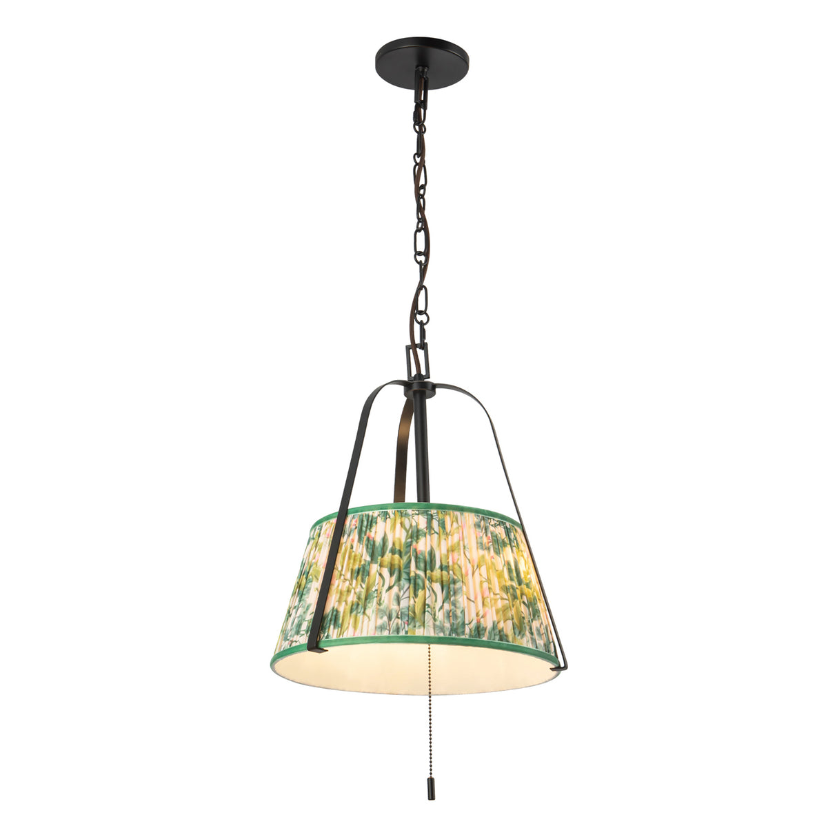 Daina Pendant 13", Matte Black and Green Floral