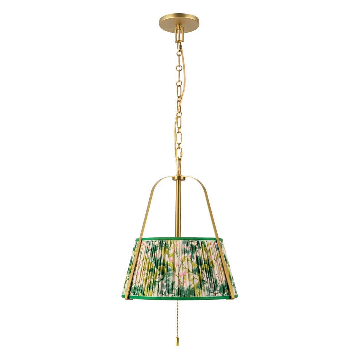 Daina Pendant 13", Brushed Brass and Green Floral