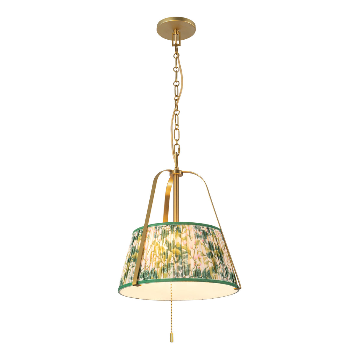 Daina Pendant 13", Brushed Brass and Green Floral