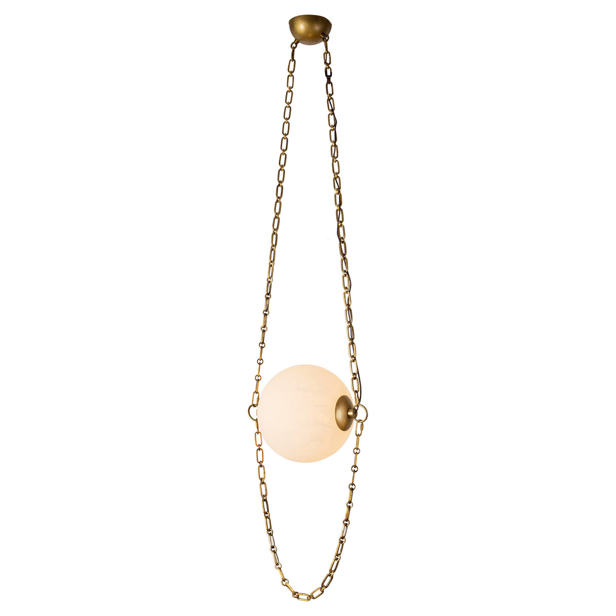 Cariselle LED Pendant 14", Vintage Brass and Cloud Glass