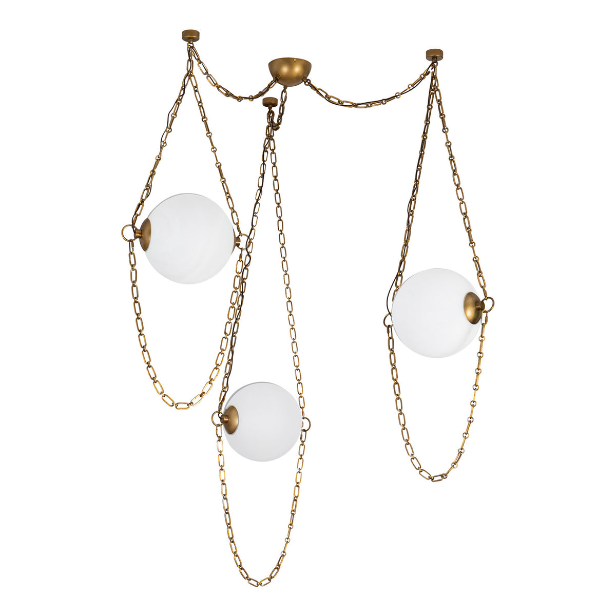 Cariselle LED 3 Light Swag Chandelier, Vintage Brass and Cloud Glass
