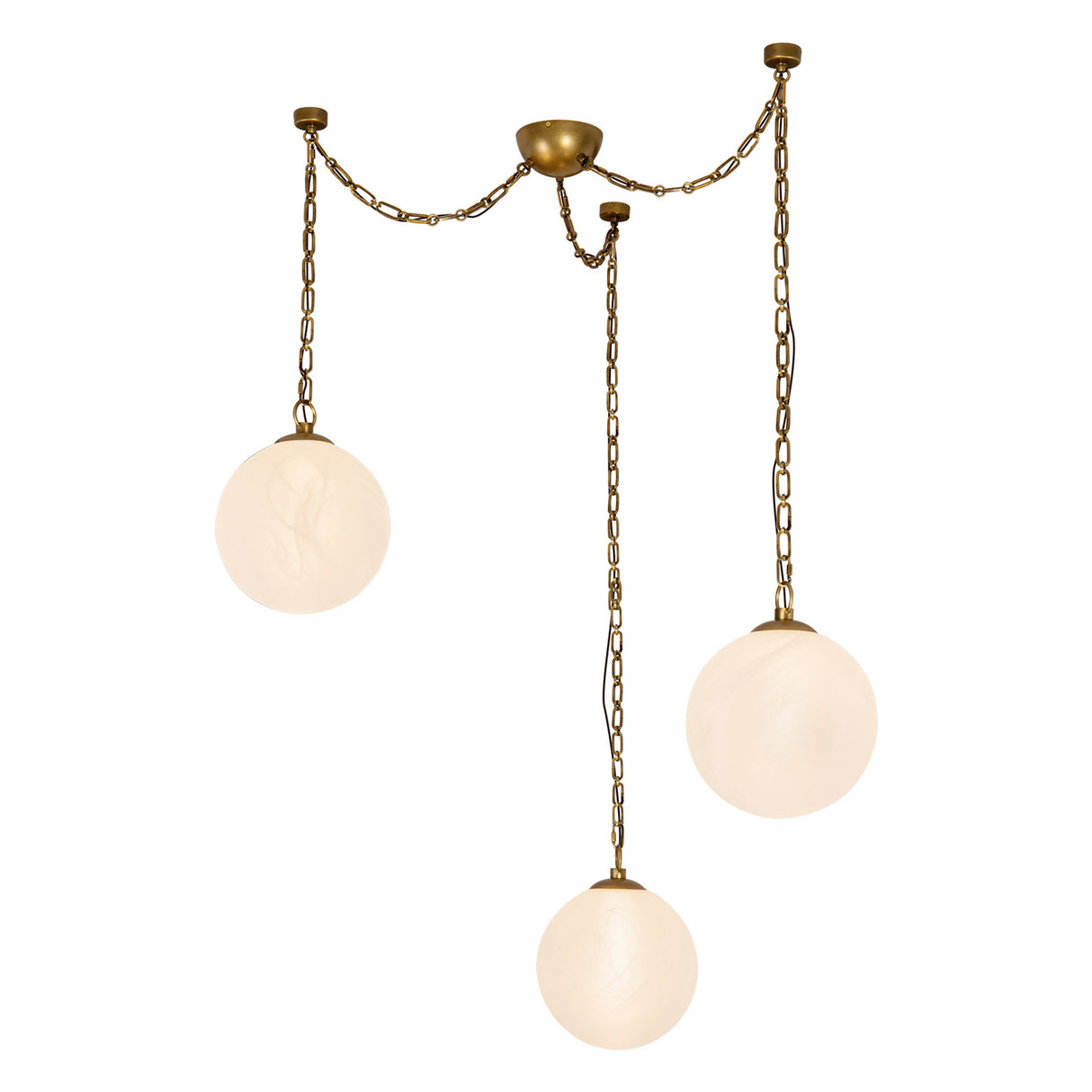 Cariselle LED 3 Light Swag Pendant, Vintage Brass and Cloud Glass