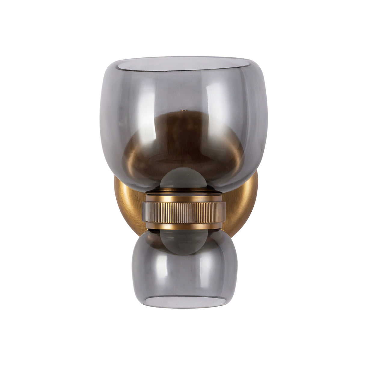 Brann LED Wall Sconce 8", Vintage Brass and Smoke Glass