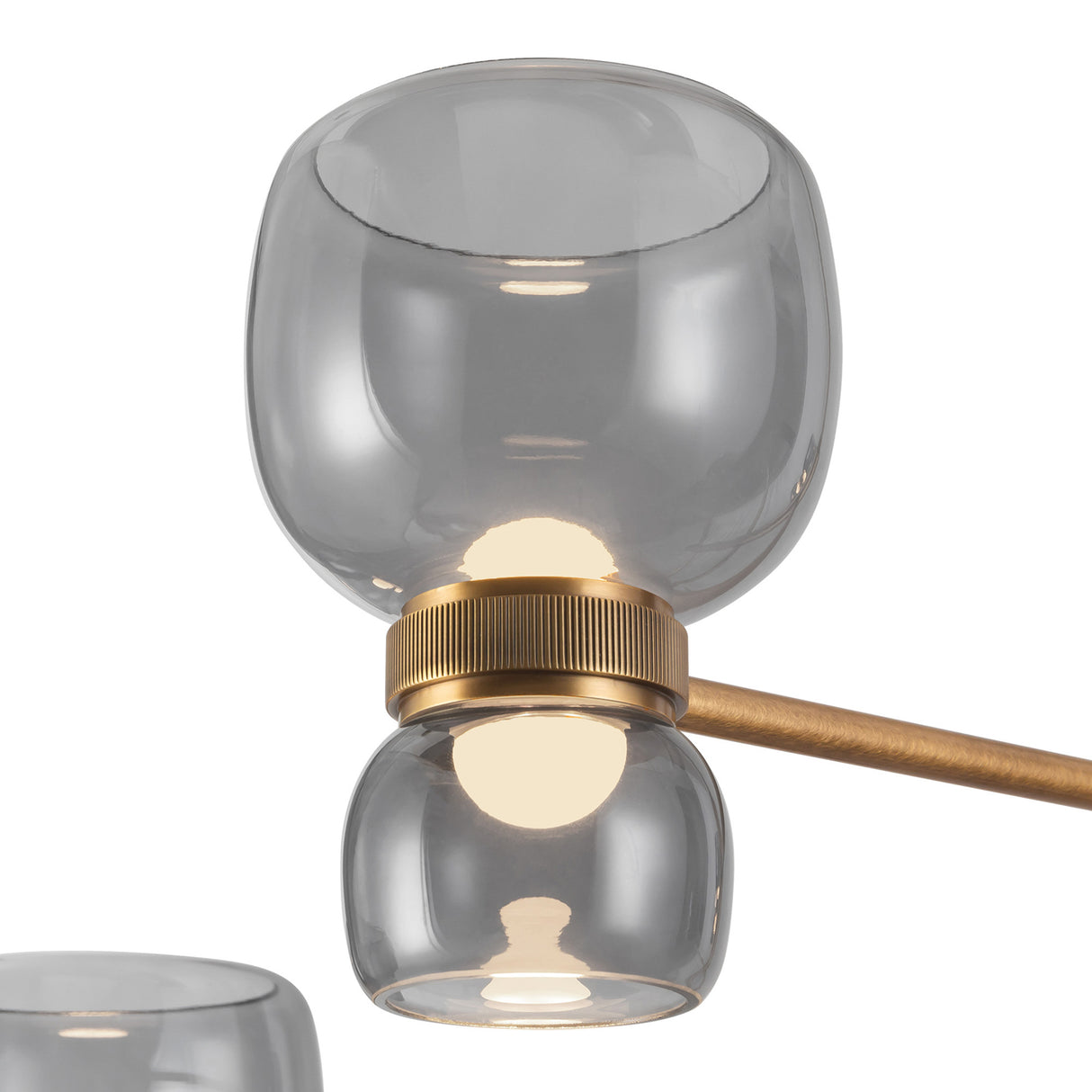 Brann LED Chandelier 36", Vintage Brass and Smoke Glass