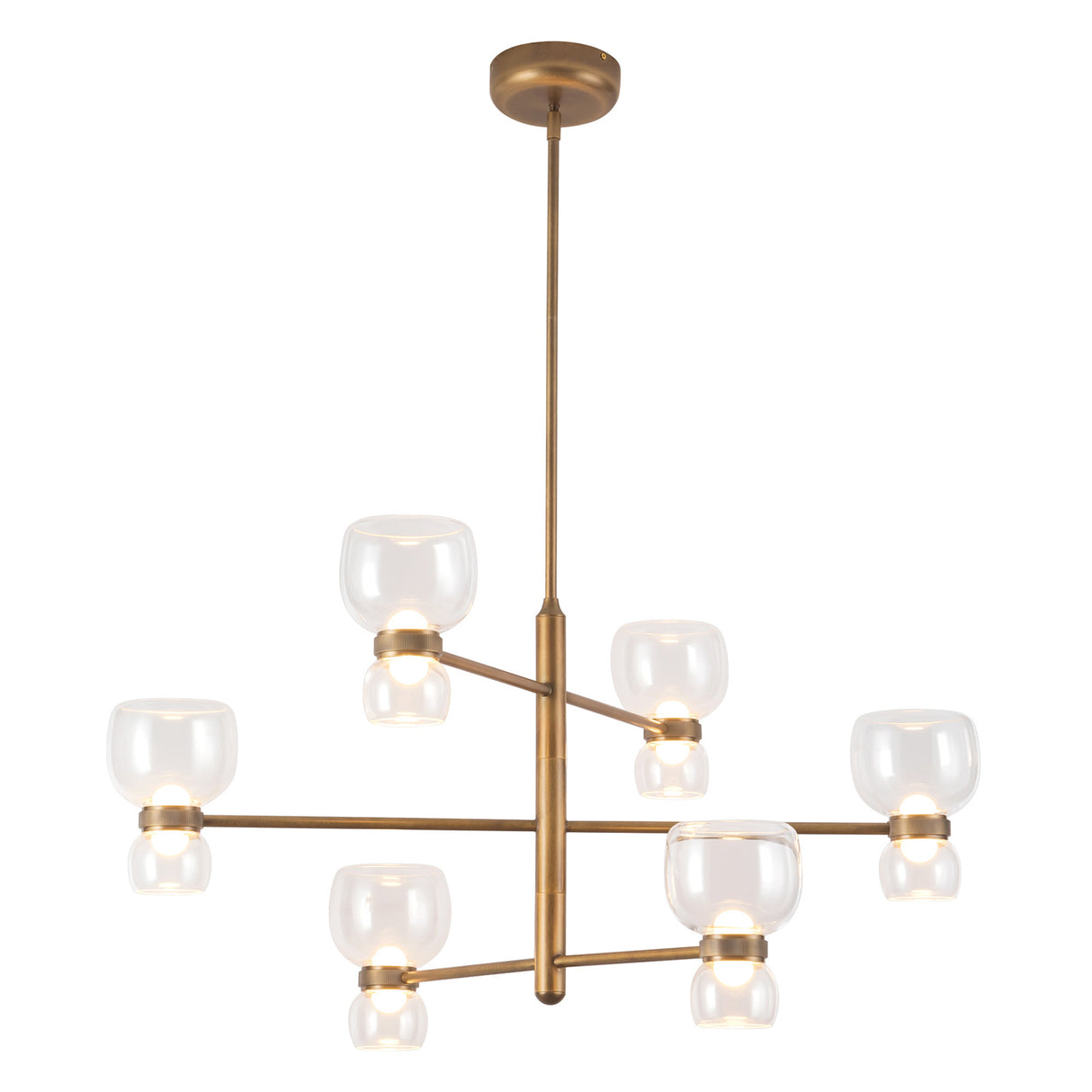 Brann LED Chandelier 36", Vintage Brass and Clear Glass