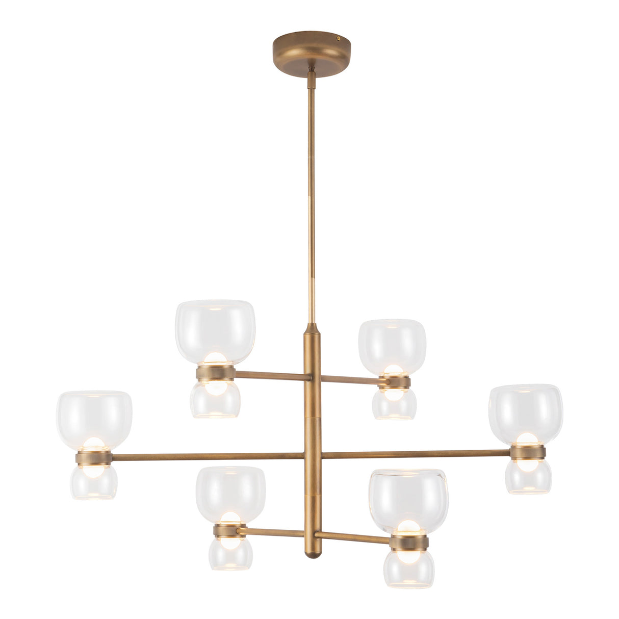 Brann LED Chandelier 36", Vintage Brass and Clear Glass