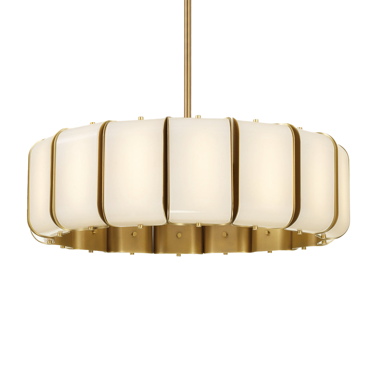 Cian LED Chandelier 27", Aged Brass and Milk Glass