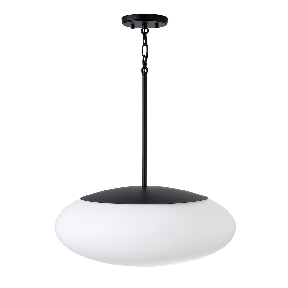 Evora Pendant 20", Matte Black and Opal Glass