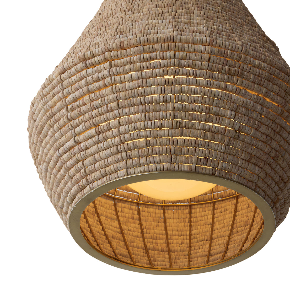 Esmara Pendant 20", Natural Wooden Beads and Matte Brass