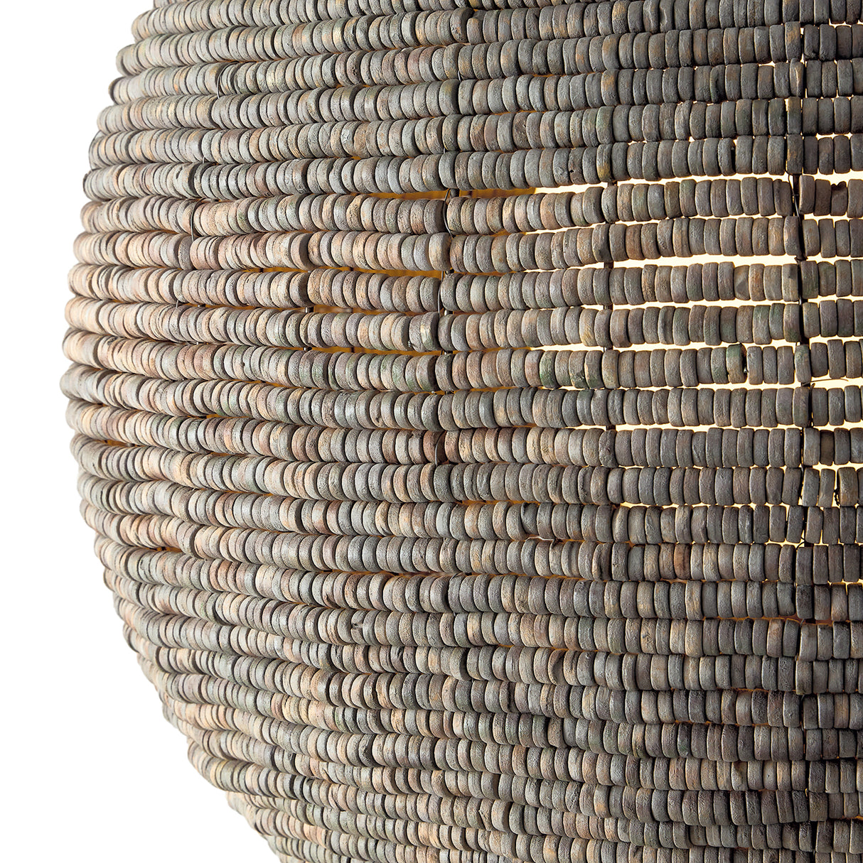 Esmara Pendant 24", Gray Wash Wooden Beads and Dark Matte Brass