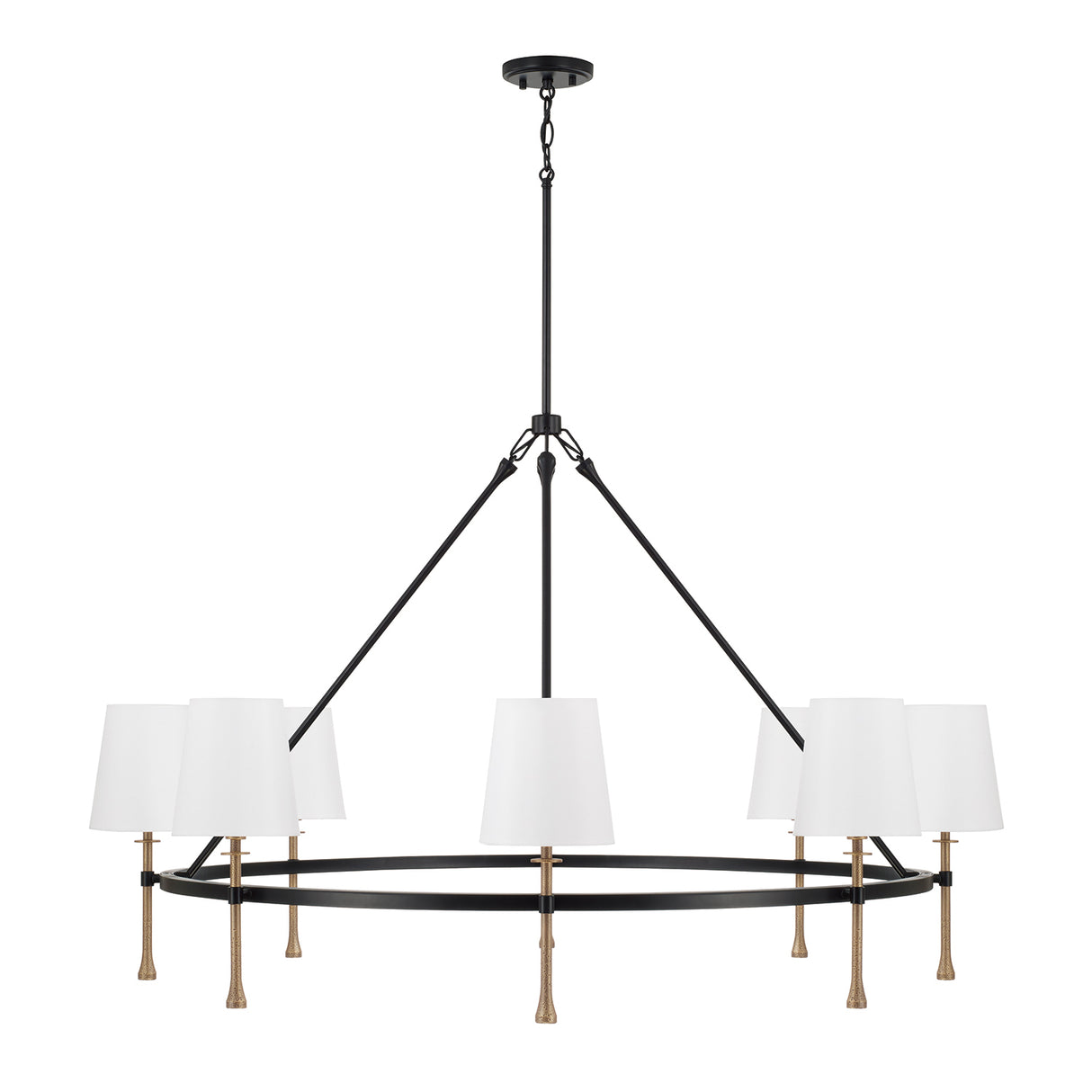 Gerald 8 Light Chandelier 48", Matte Black and Hammered Brass