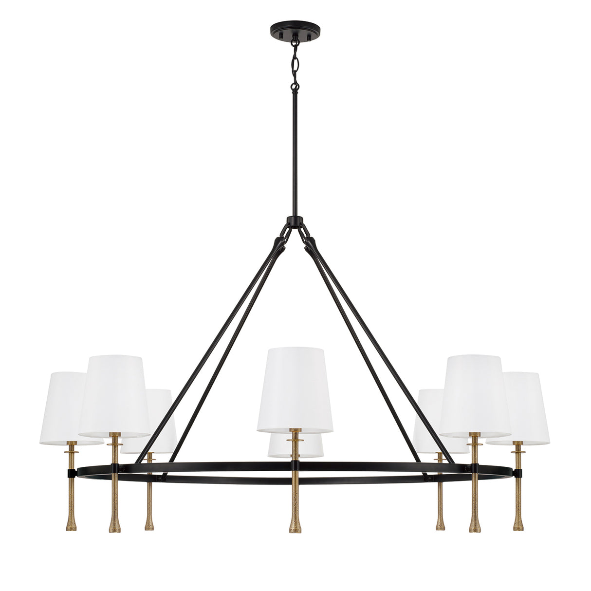 Gerald 8 Light Chandelier 48", Matte Black and Hammered Brass