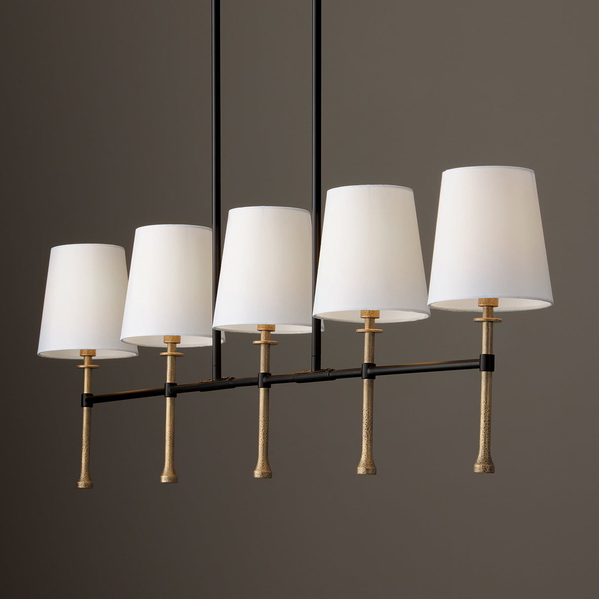 Gerald Linear Chandelier 48", Matte Black and Hammered Brass