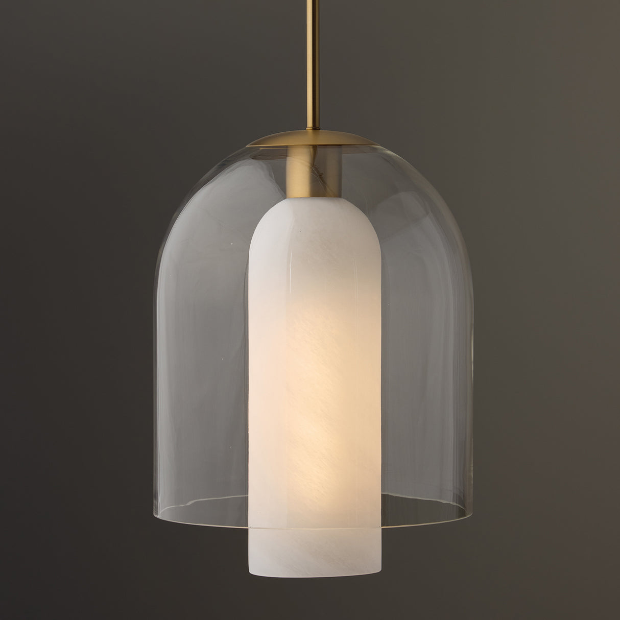 Raylin Pendant 12", Aged Brass, Alabaster and Clear Glass