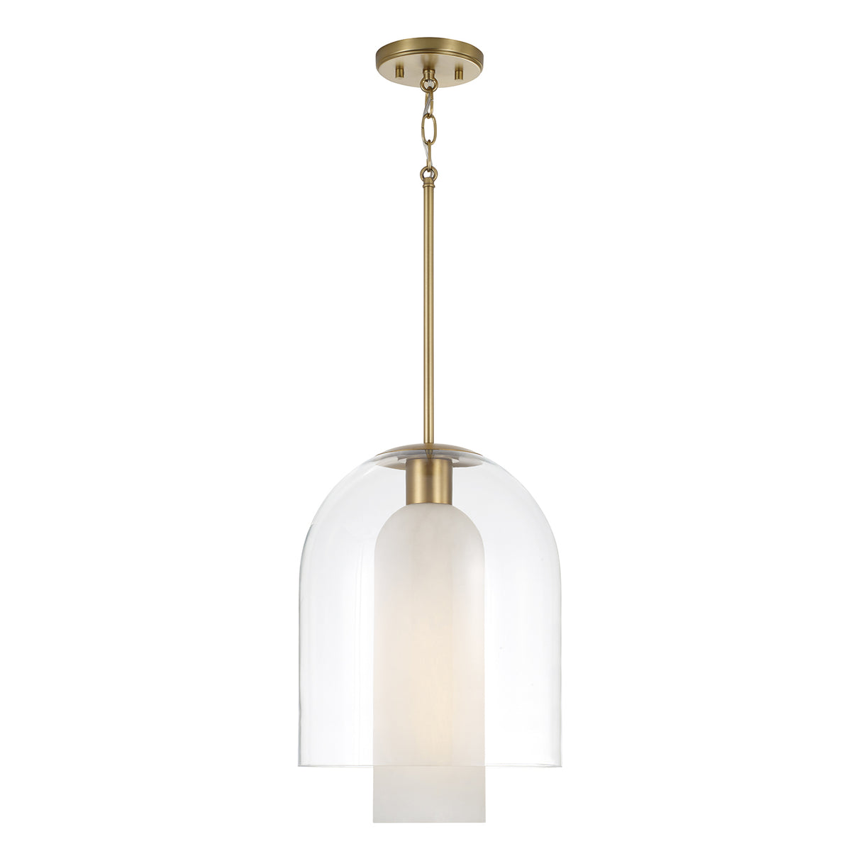 Raylin Pendant 12", Aged Brass, Alabaster and Clear Glass