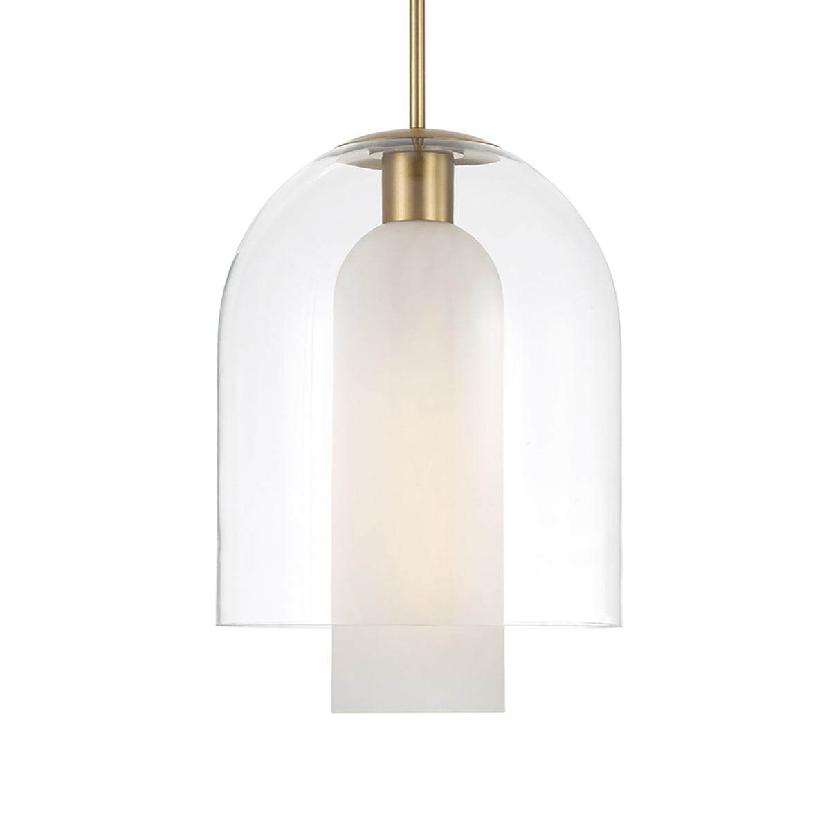 Raylin Pendant 12", Aged Brass, Alabaster and Clear Glass
