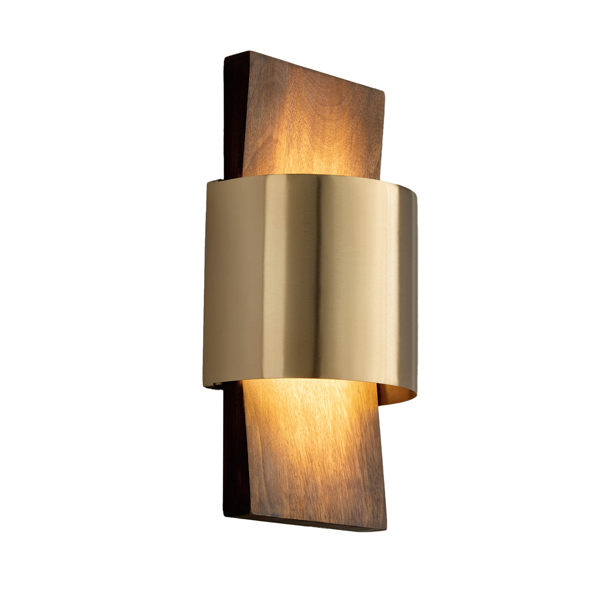 Solace LED Wall Sconce 13", Espresso Wood and Matte Brass