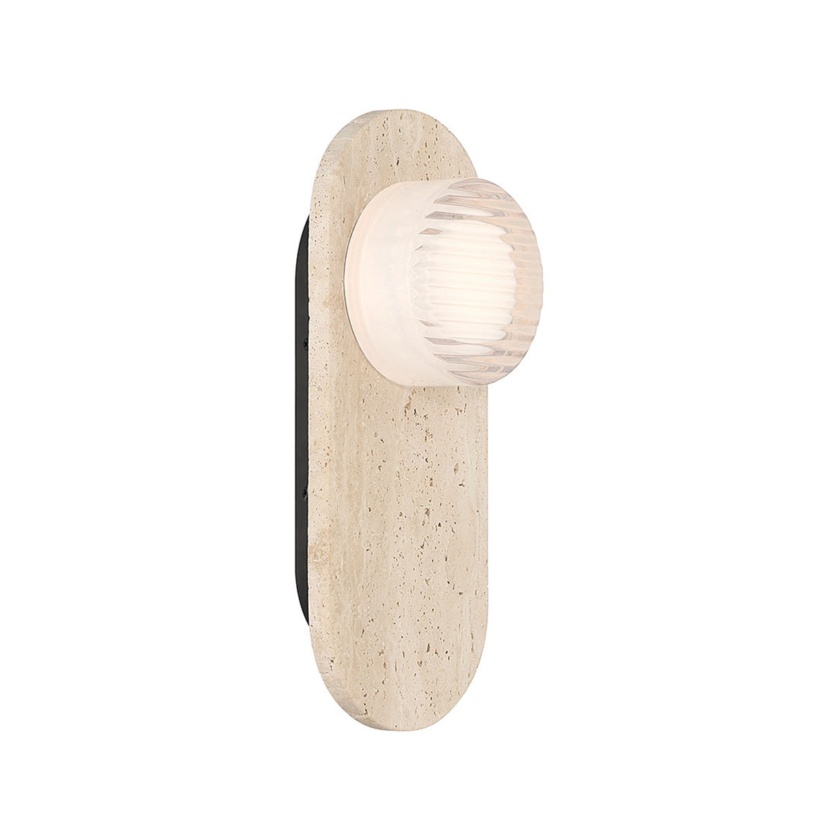 Belin Indoor/Outdoor LED Wall Sconce 15", Travertine and Clear Ribbed Glass