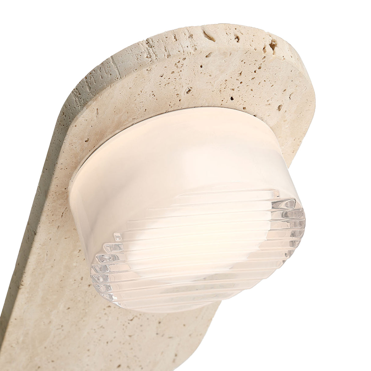 Belin Indoor/Outdoor LED Wall Sconce 15", Travertine and Clear Ribbed Glass