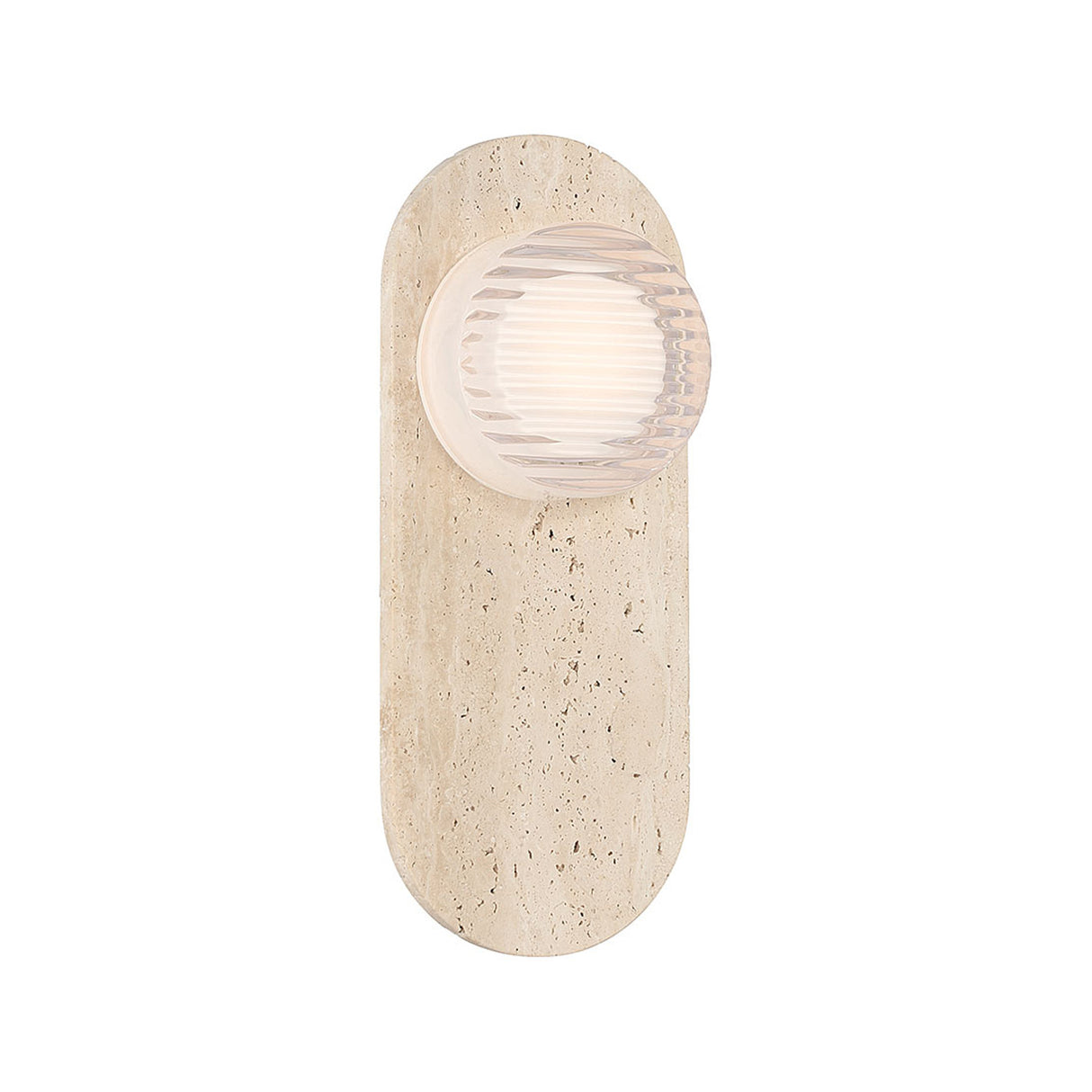 Belin Indoor/Outdoor LED Wall Sconce 15", Travertine and Clear Ribbed Glass