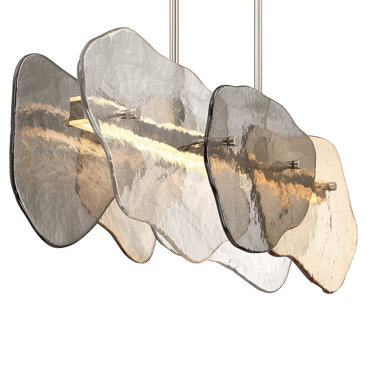 Salome Linear LED Chandelier 39", Polished Nickel and Gilded Fog Glass