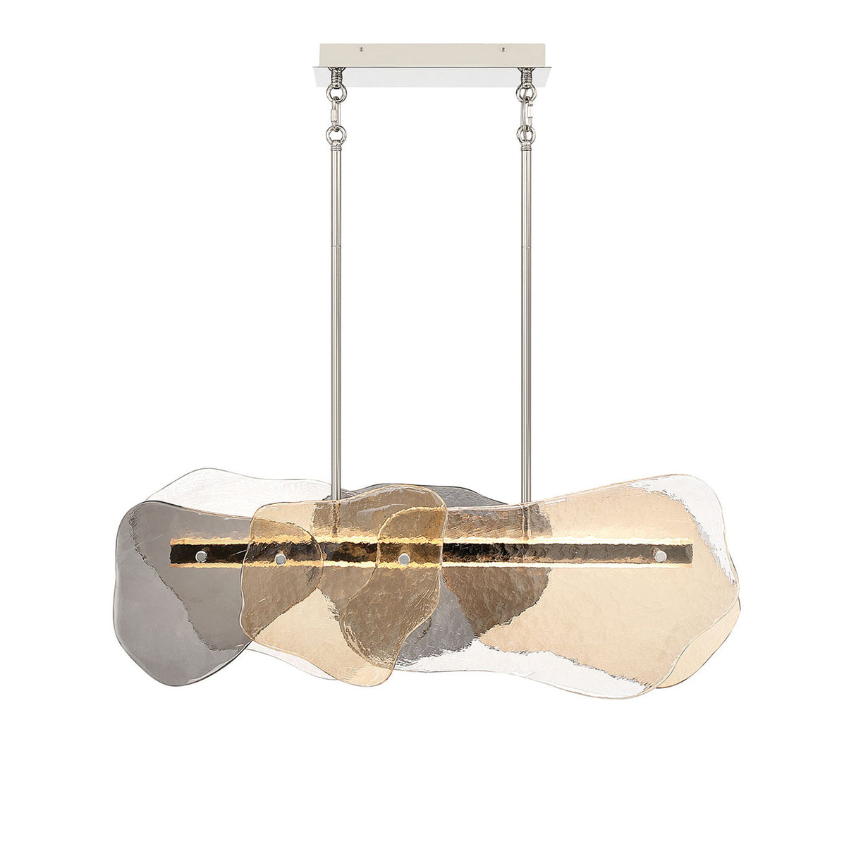 Salome Linear LED Chandelier 39", Polished Nickel and Gilded Fog Glass