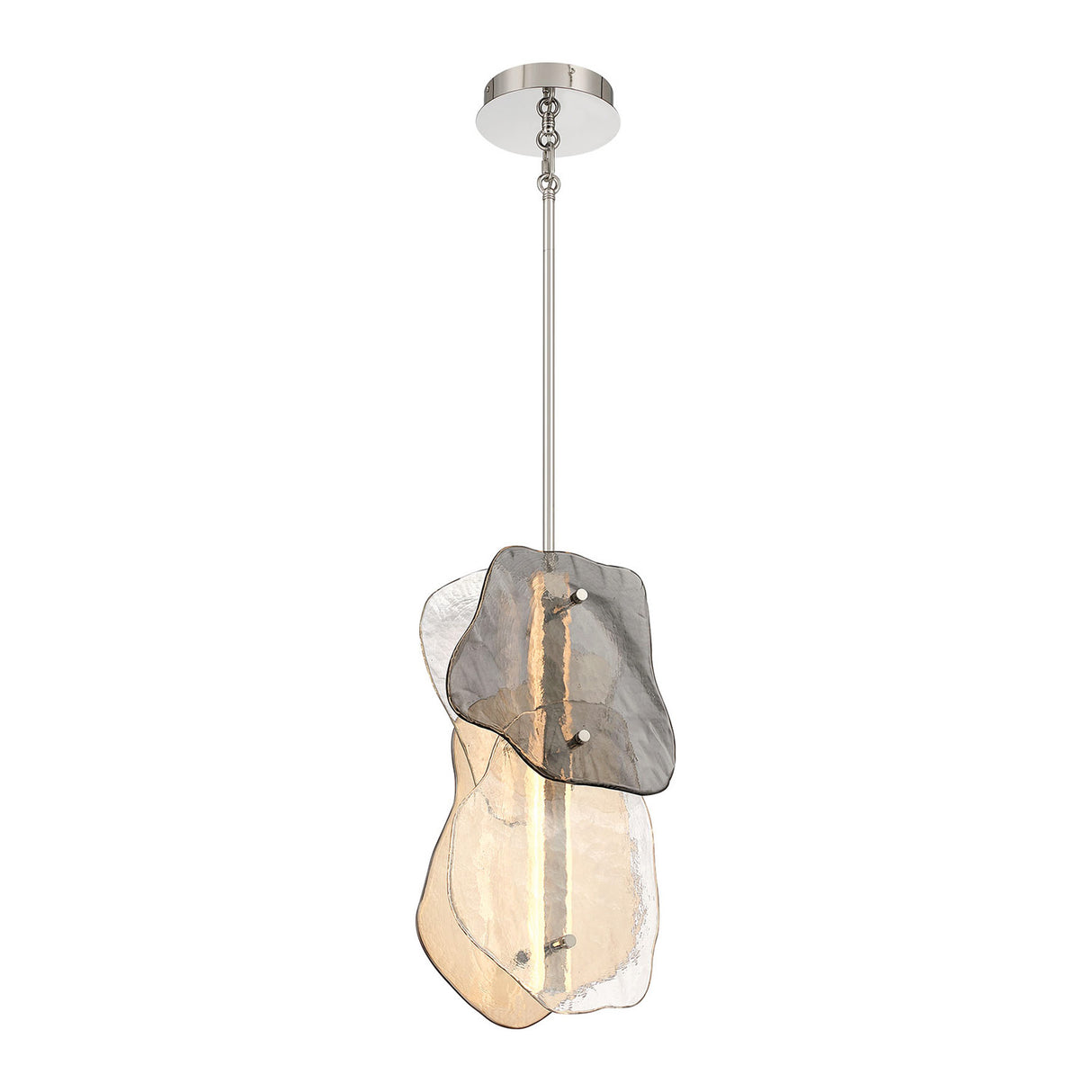 Salome Medium LED Pendant 13", Polished Nickel and Gilded Fog Glass