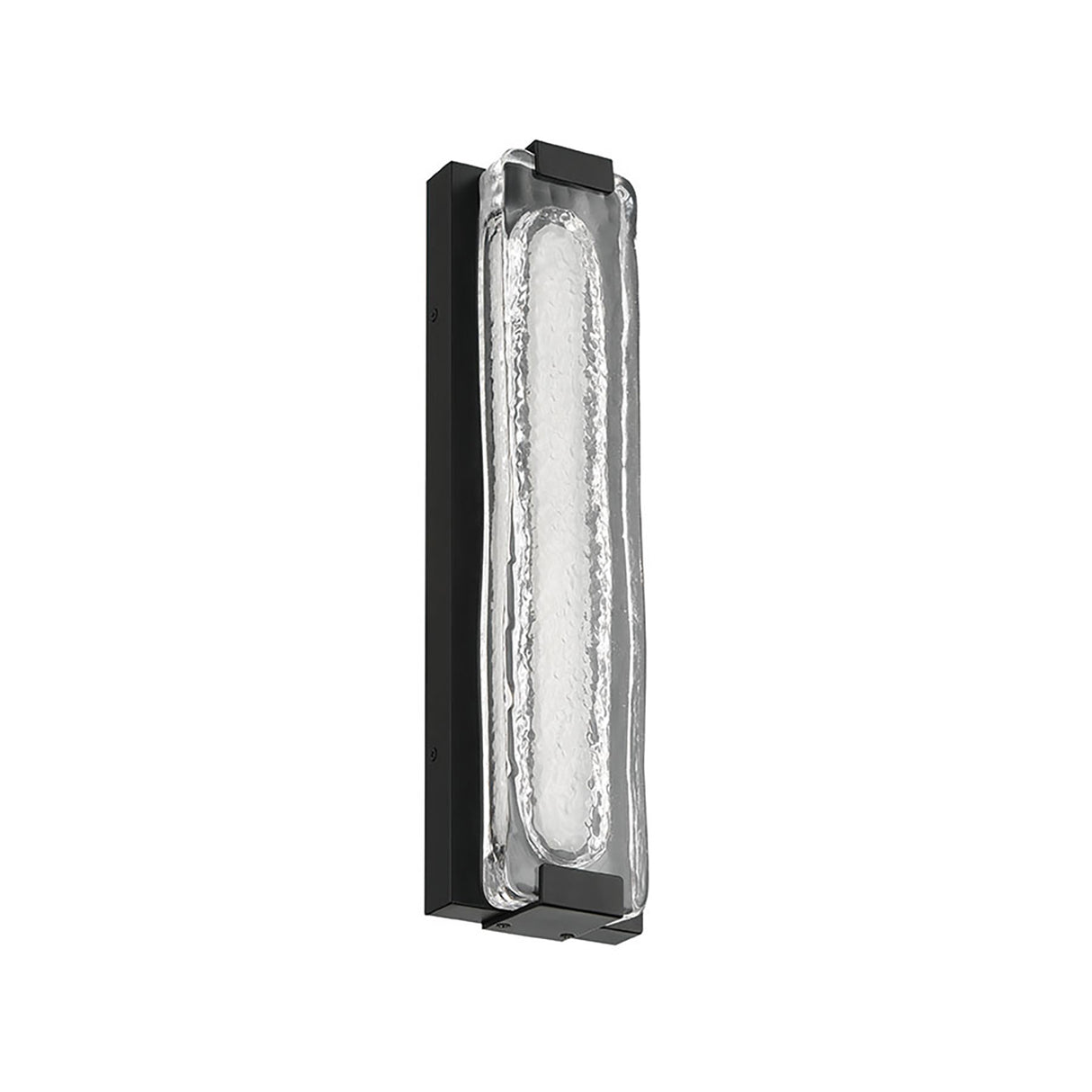 Darion Outdoor LED Wall Sconce, Medium 18", Matte Black and Clear Textured Glass