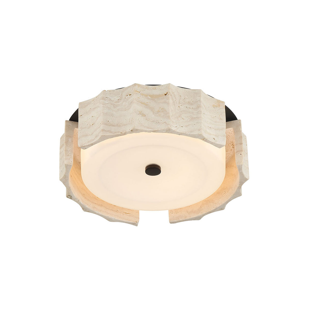 Damari Small LED Flush Mount 12", Travertine and Matte Black