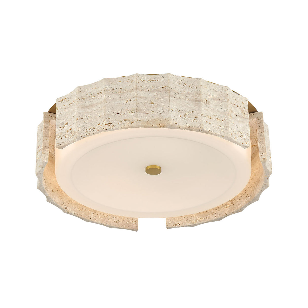 Damari Medium LED Flush Mount 18", Travertine and Brass