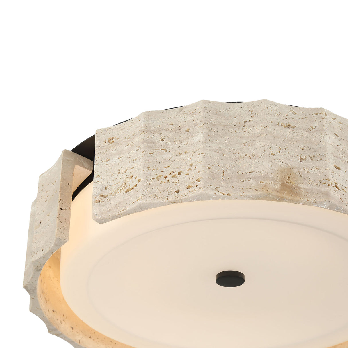 Damari Medium LED Flush Mount 18", Travertine and Matte Black