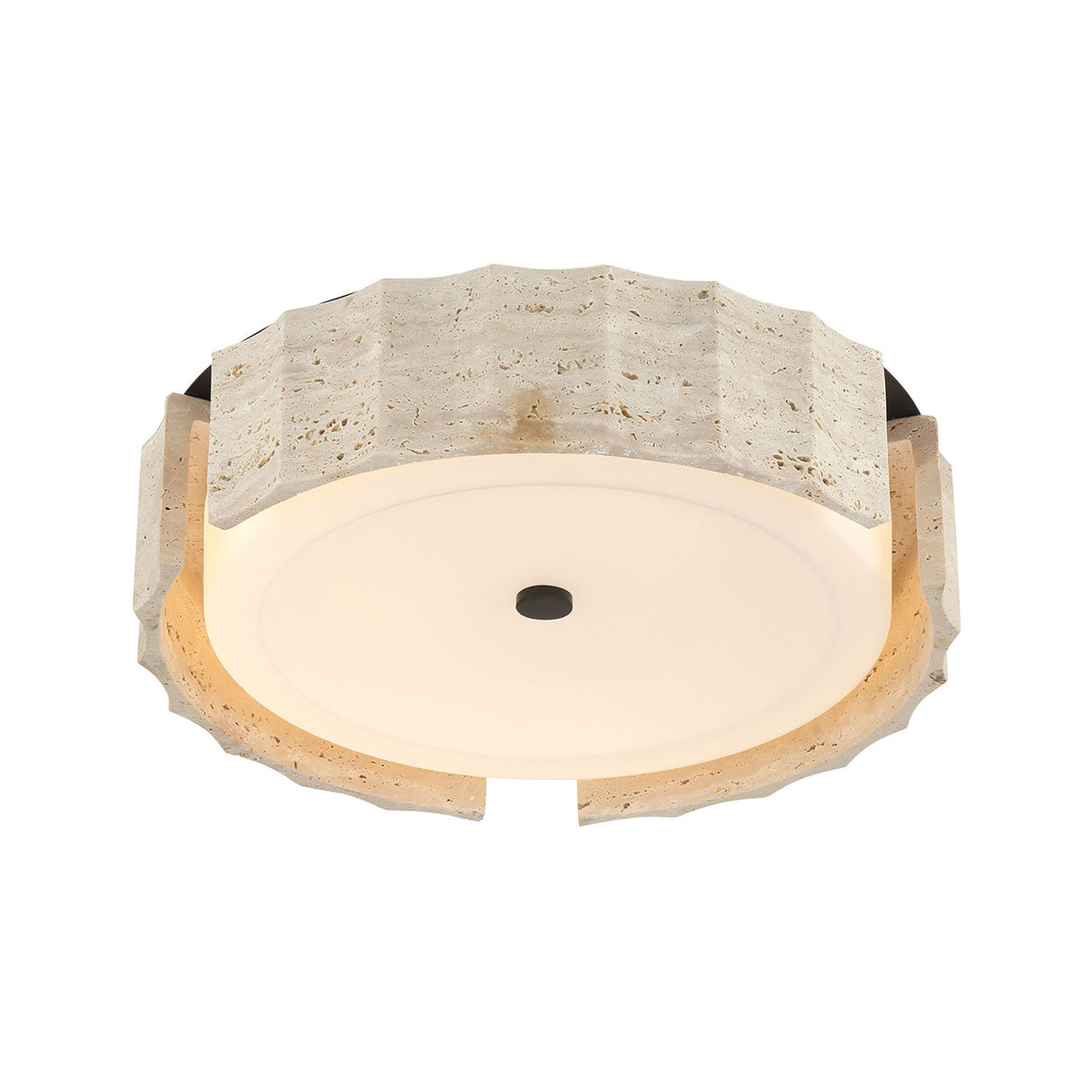 Damari Medium LED Flush Mount 18", Travertine and Matte Black