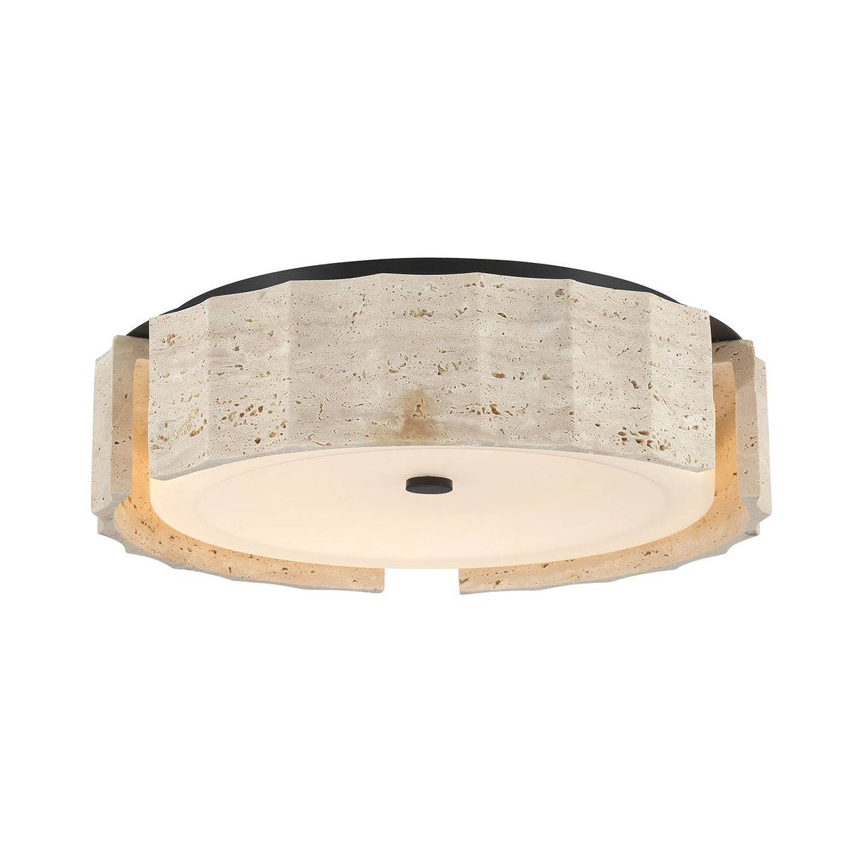 Damari Medium LED Flush Mount 18", Travertine and Matte Black