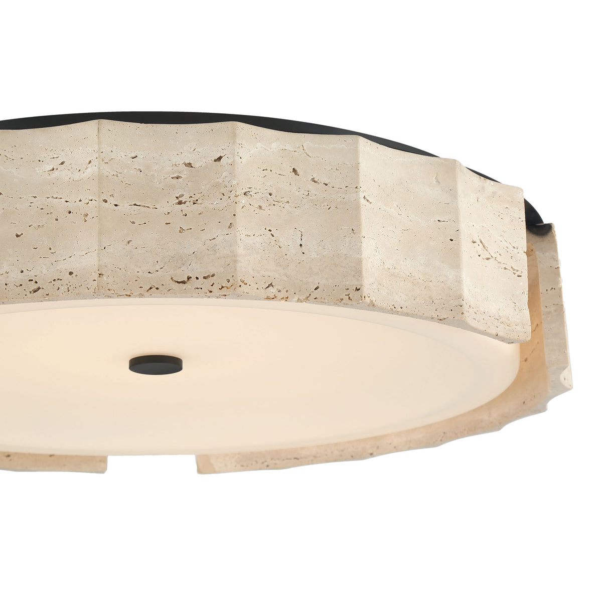 Damari Large LED Flush Mount 24", Travertine and Matte Black