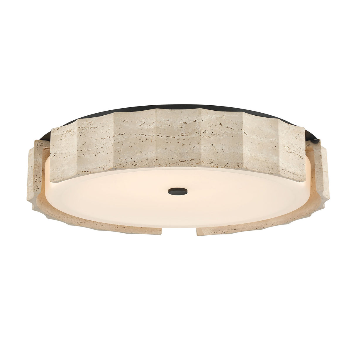 Damari Large LED Flush Mount 24", Travertine and Matte Black