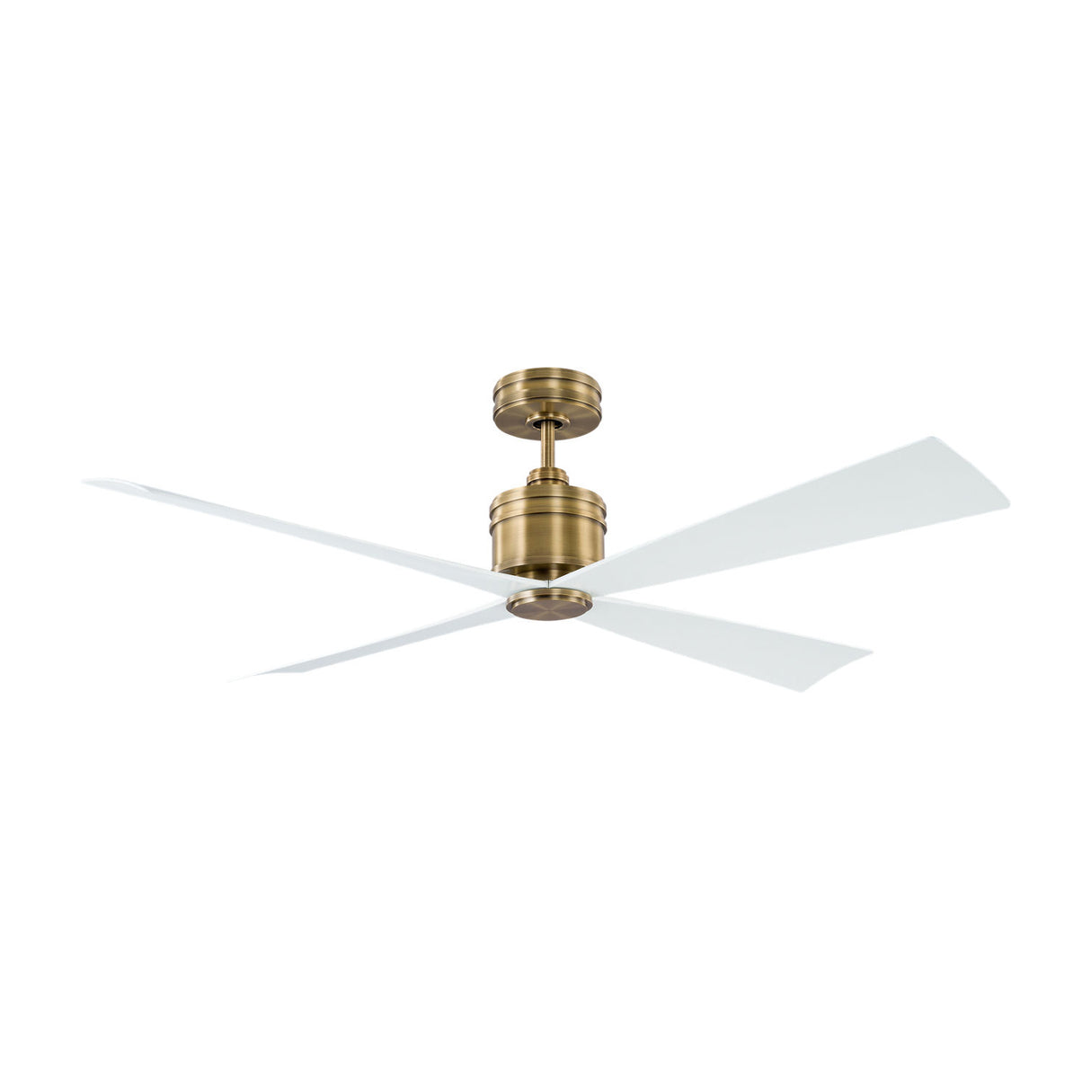 Sora Ceiling Fan 56", Antique Rubbed Brass and Matte White