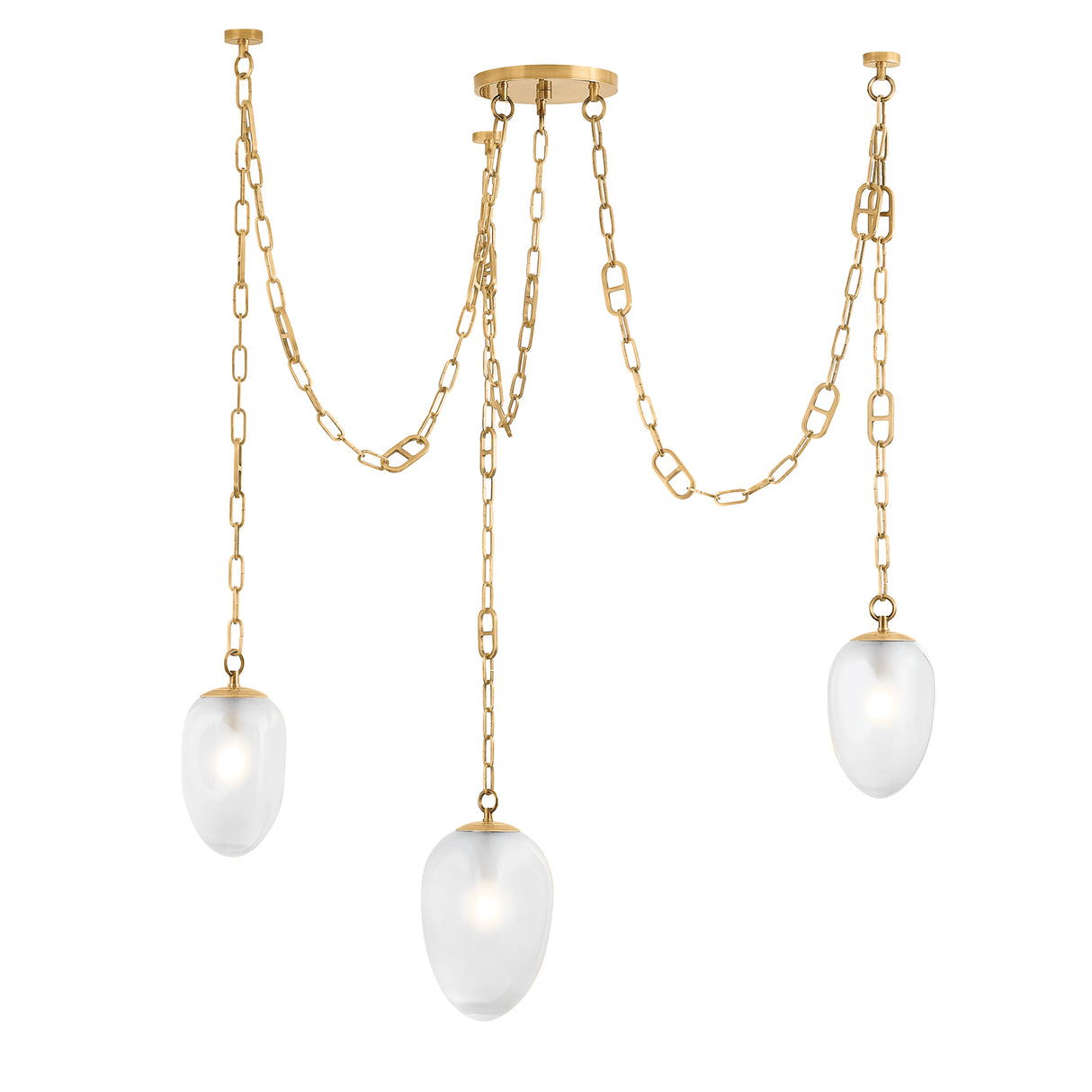 Lockwood 3 Light Swag Chandelier, Vintage Brass and Frosted Glass
