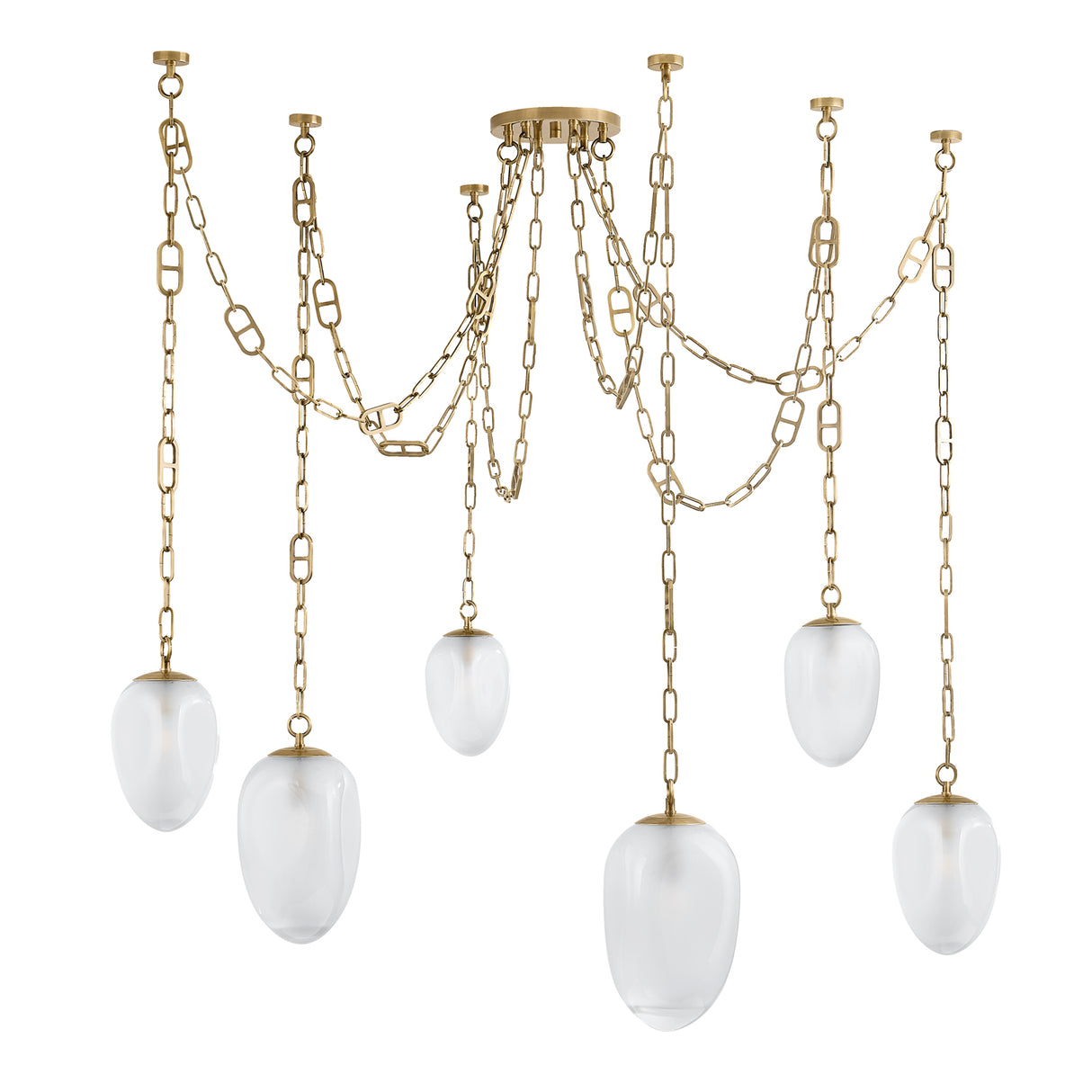 Lockwood 6 Light Swag Chandelier, Vintage Brass and Frosted Glass