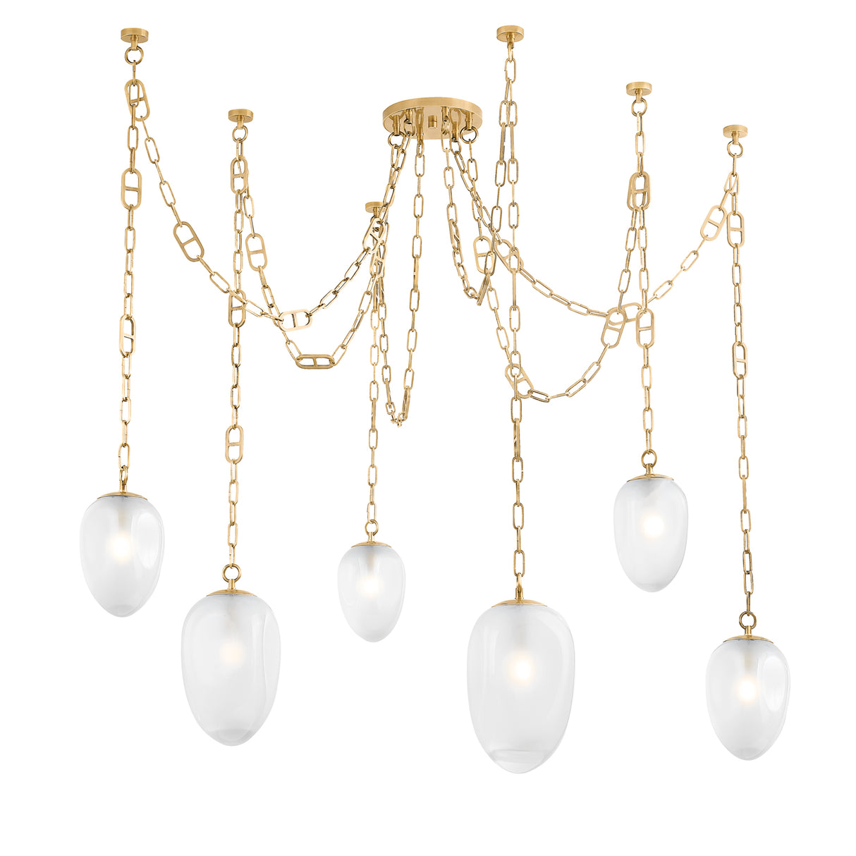 Lockwood 6 Light Swag Chandelier, Vintage Brass and Frosted Glass