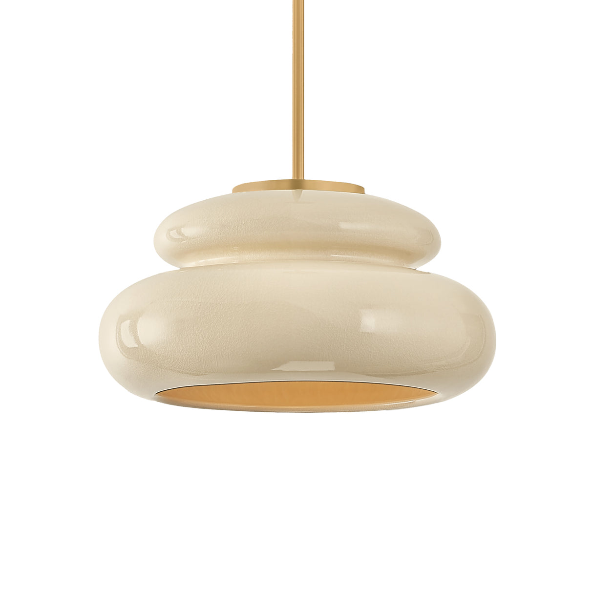 Ellsworth Pendant 16", Taupe Crackle Ceramic and Aged Brass