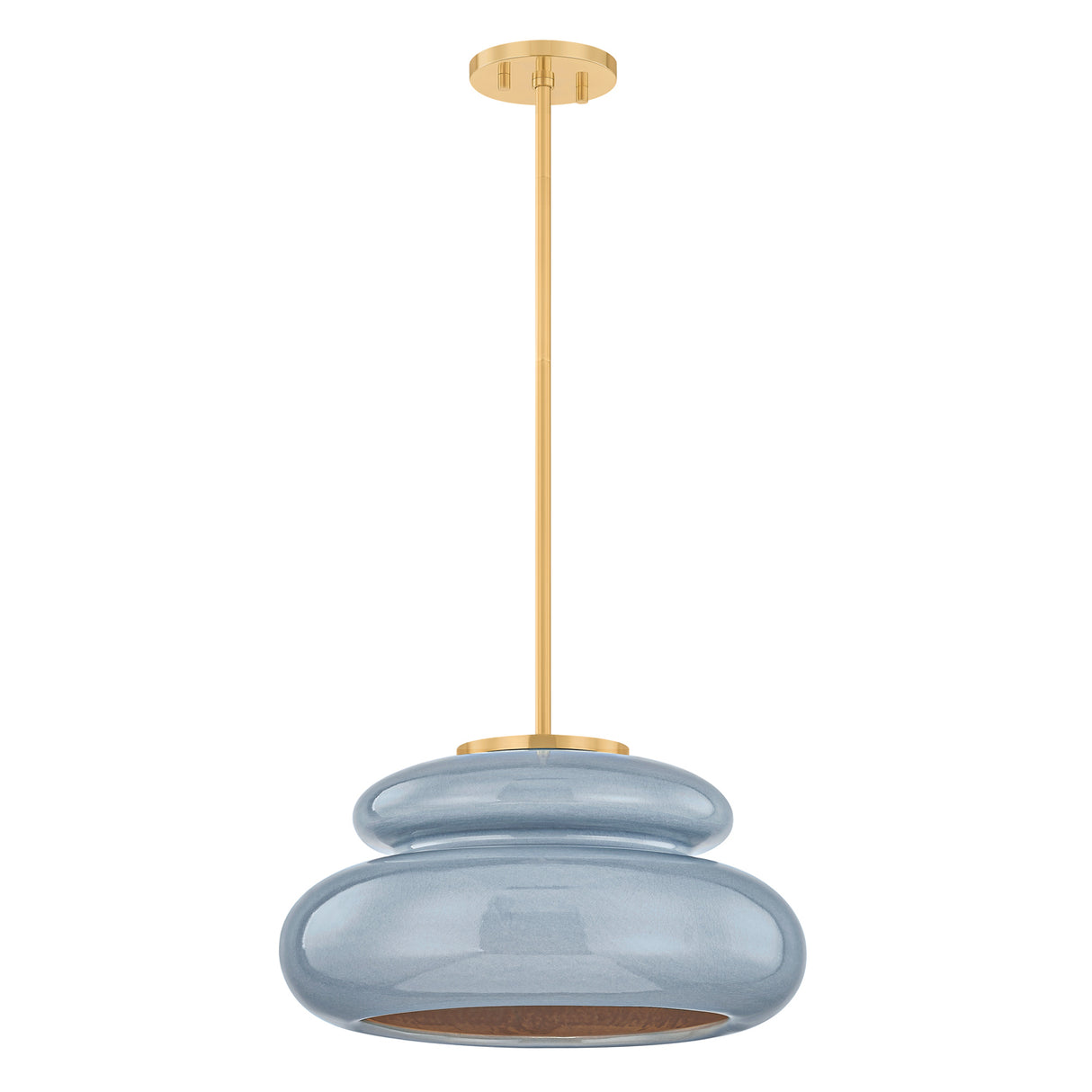 Ellsworth Pendant 16", Blue Crackle Ceramic and Aged Brass
