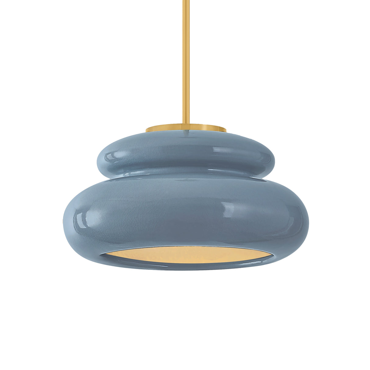 Ellsworth Pendant 16", Blue Crackle Ceramic and Aged Brass