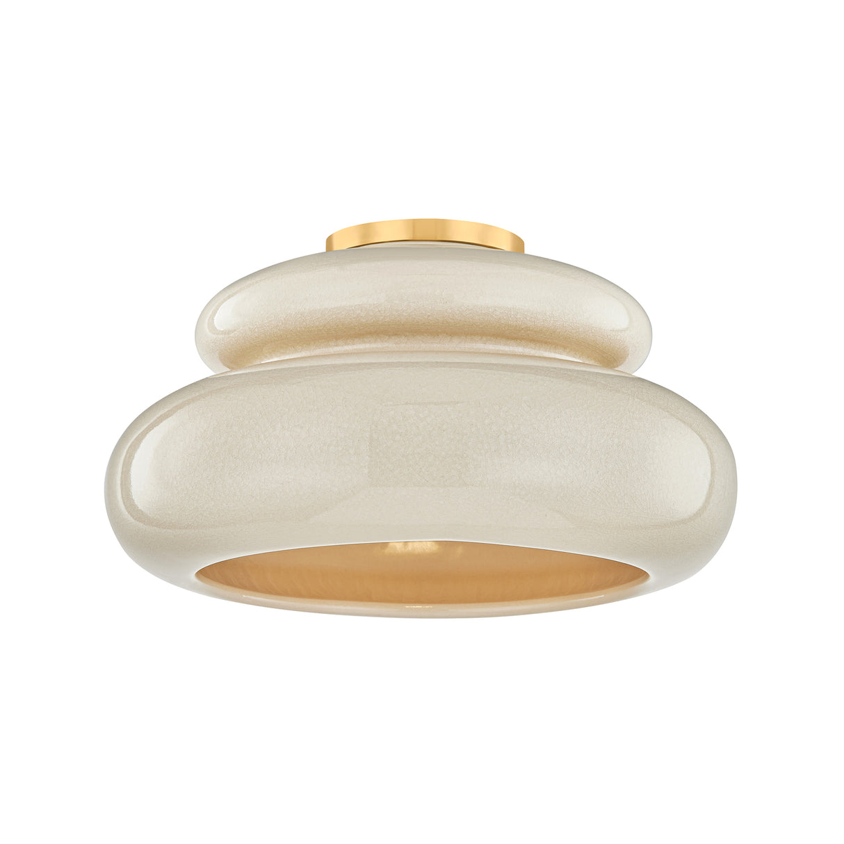 Ellsworth Semi-Flush 16", Taupe Crackle Ceramic and Aged Brass