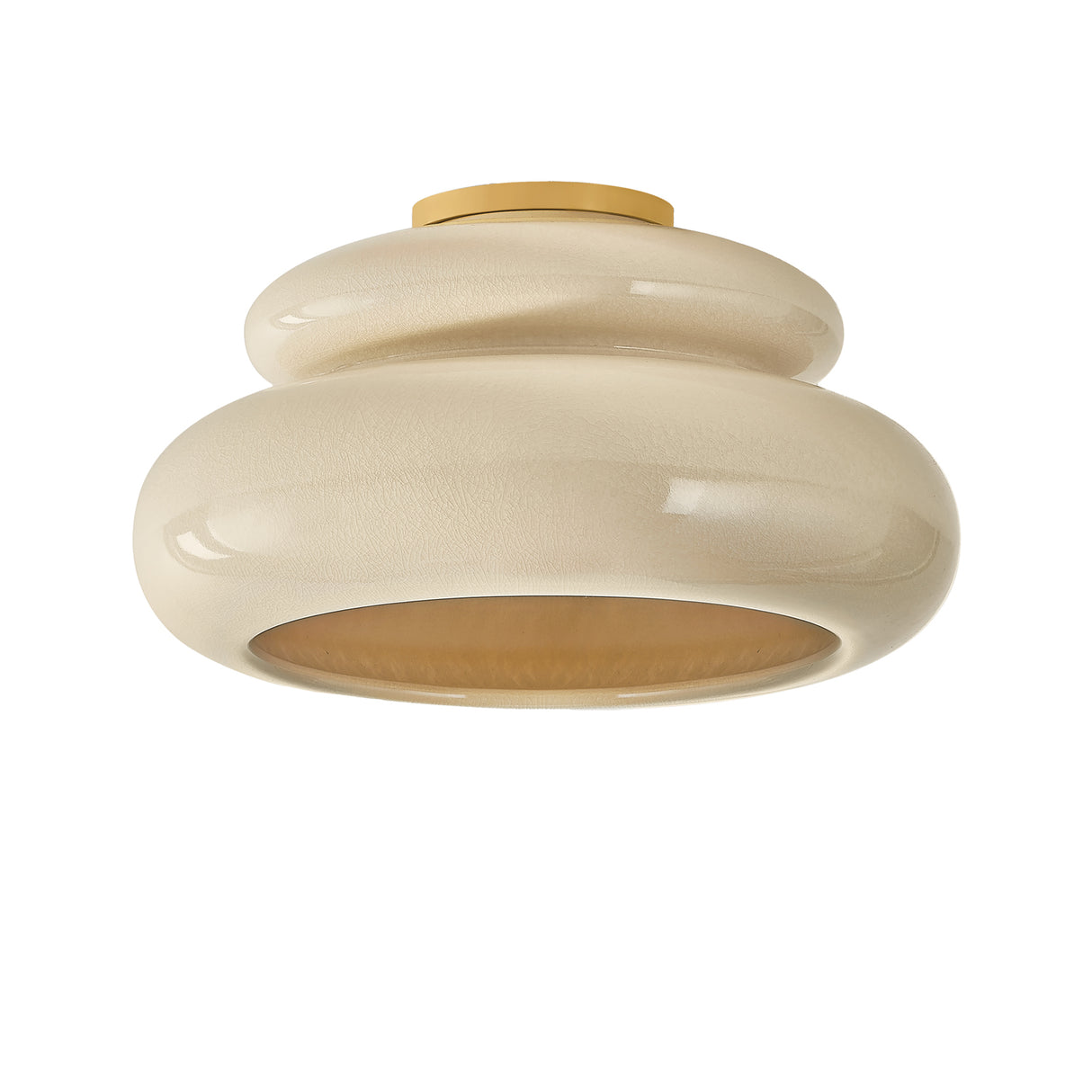 Ellsworth Semi-Flush 16", Taupe Crackle Ceramic and Aged Brass