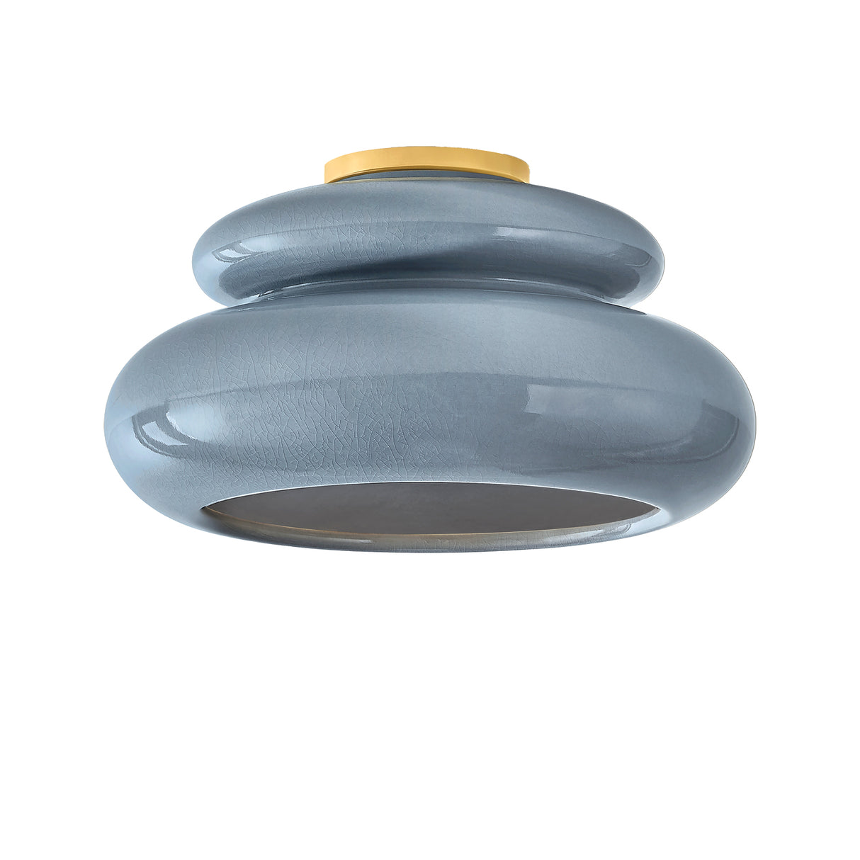 Ellsworth Semi-Flush 16", Blue Crackle Ceramic and Aged Brass