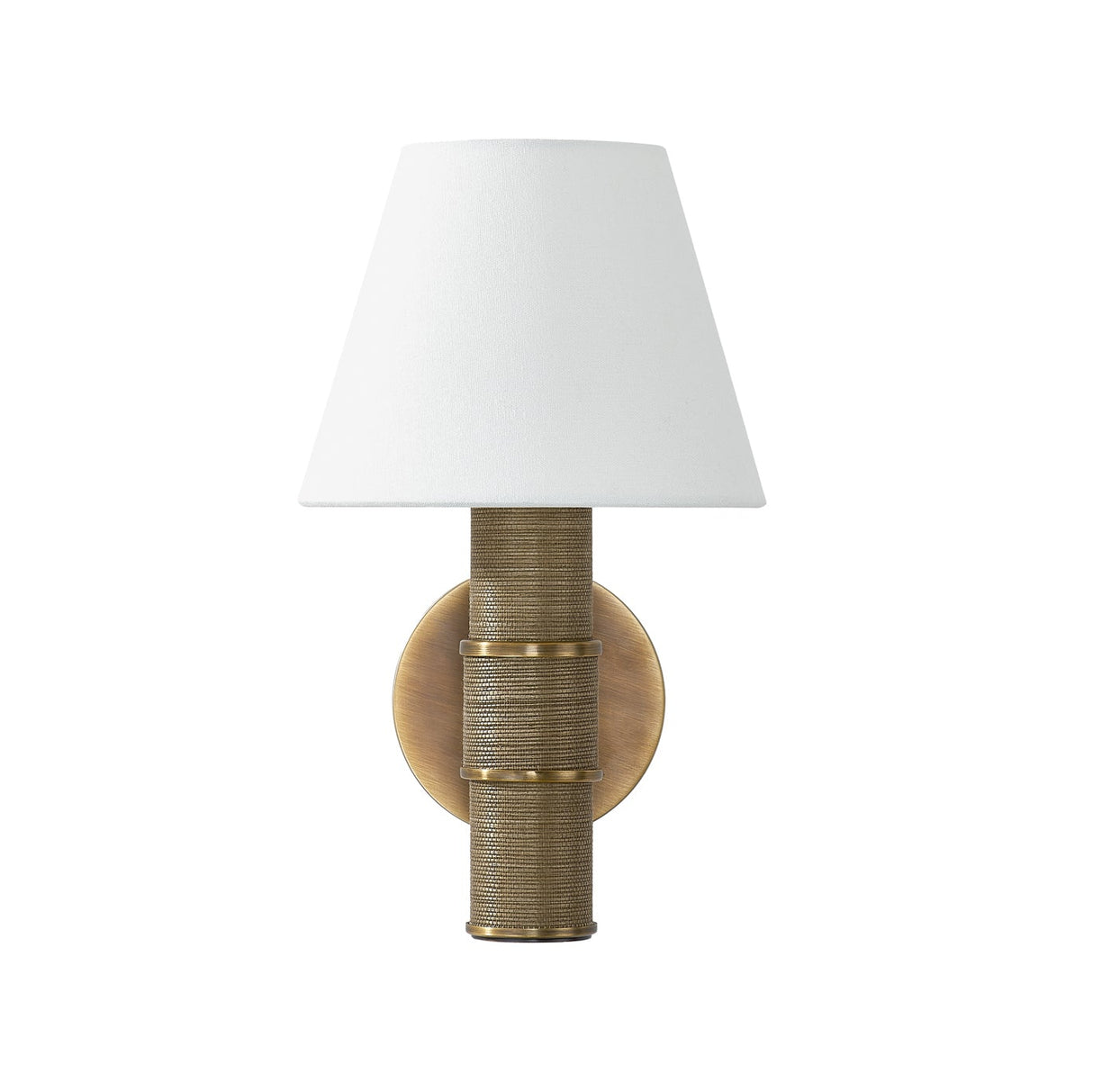 Hargrove Wall Sconce 13", Patina Brass and Grasscloth