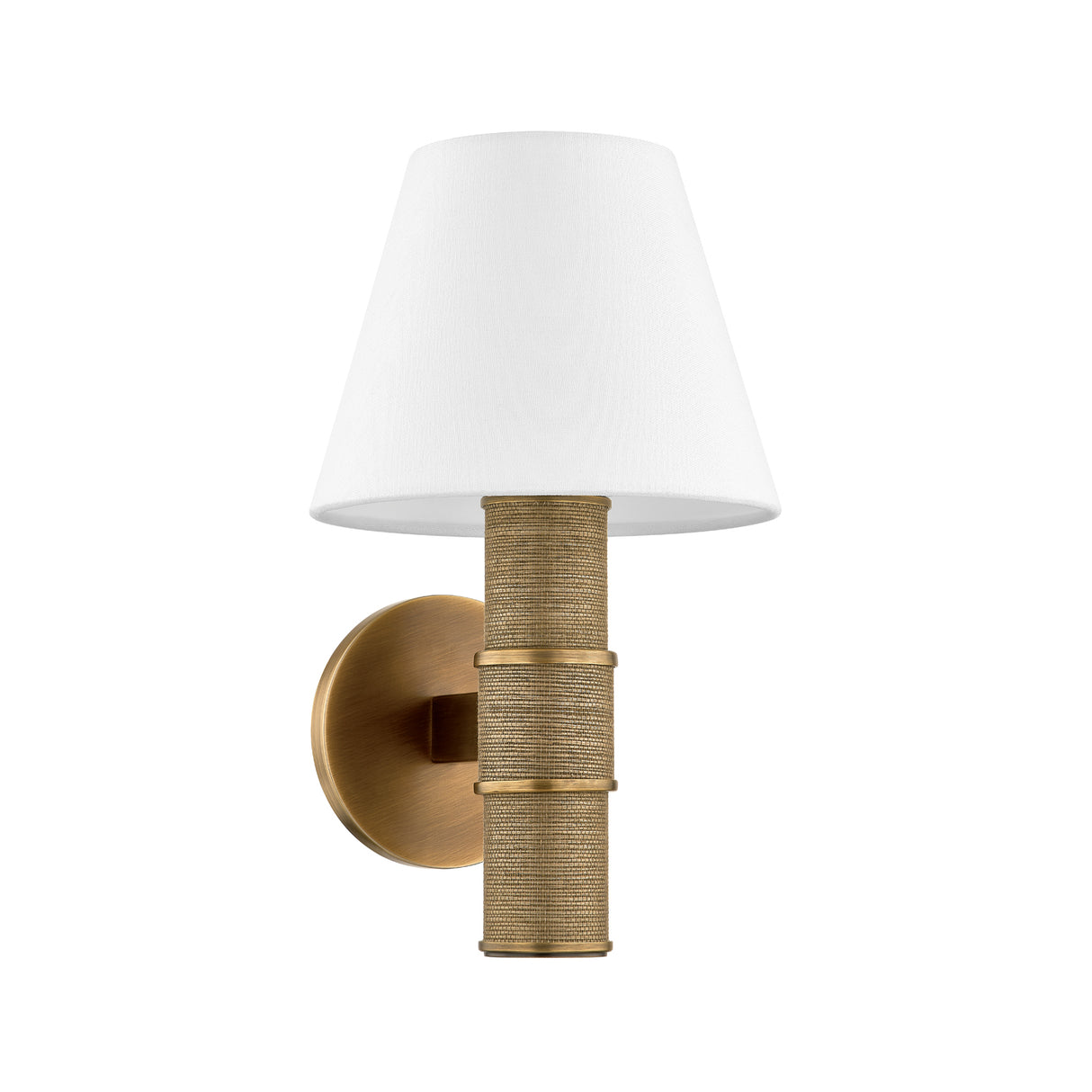 Hargrove Wall Sconce 13", Patina Brass and Grasscloth